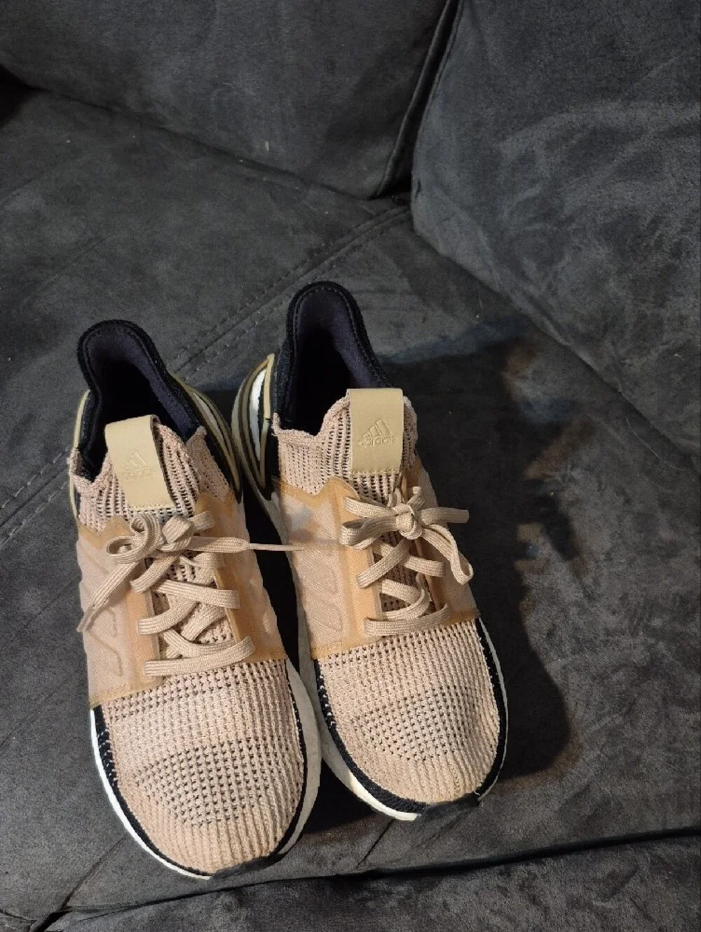adidas Beige and Black Knit Running Sneakers